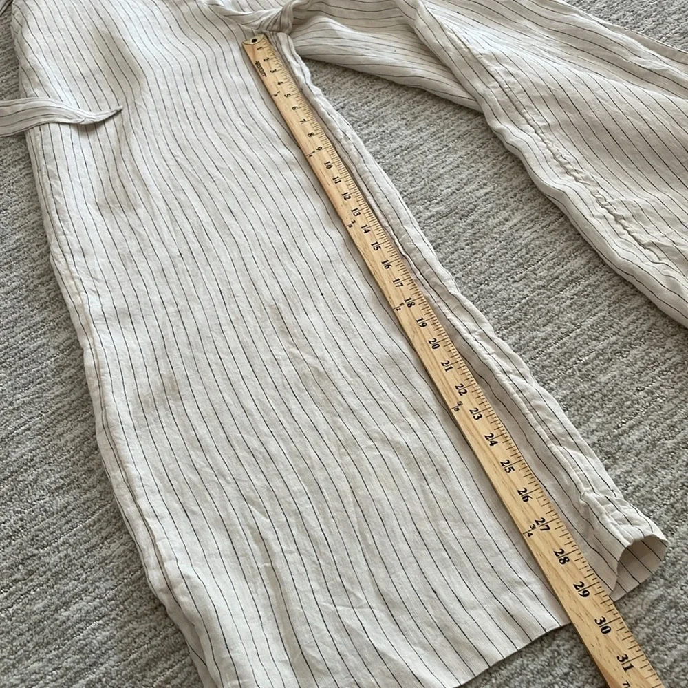 Mango 100% Linen Sleeveless Striped Button Front Wide Leg Jumpsuit Size Large